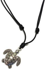 img 1 attached to 🐢 Moose546 Sea Turtle Lucky Pendant on Black Adjustable Cord Necklace | Boho Unisex Jewelry – DCN-023