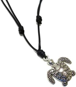 img 2 attached to 🐢 Moose546 Sea Turtle Lucky Pendant on Black Adjustable Cord Necklace | Boho Unisex Jewelry – DCN-023