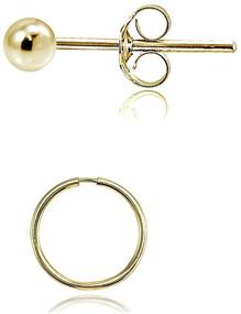 img 2 attached to Stylish Set: 2 Pairs of Unisex 10mm Mini Small Continuous Hoops and Tiny 2mm Ball Bead Stud Earrings in 14K Gold