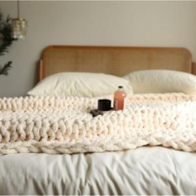 img 1 attached to 🛋️ Queen Size Chunky Knit Blanket Throw - Soft Chenille Yarn Knitted Blanket - Crochet & Cable Knit Throw - Weighted Blanket - 50"x60" - Machine Washable - Beige - Perfect Gift