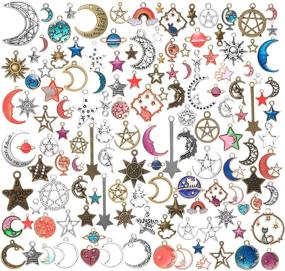 img 4 attached to 🌞 136-Piece Assorted Sun, Star, and Moon Charms Set for Jewelry Making - Gold Plated and Tibetan Silver Celestial Pendants for DIY Earrings, Necklaces, Bracelets, Crafts