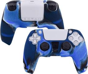 img 3 attached to Enhance Your Gaming Experience with Pandaren Texture PS5 Controller Skin – Sweat-Proof Silicone Cover with Anti-Slip Grip and FPS Pro Thumbsticks Cap Protector in Camouflage Blue