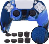 enhance your gaming experience with pandaren texture ps5 controller skin – sweat-proof silicone cover with anti-slip grip and fps pro thumbsticks cap protector in camouflage blue logo
