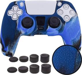 img 4 attached to Enhance Your Gaming Experience with Pandaren Texture PS5 Controller Skin – Sweat-Proof Silicone Cover with Anti-Slip Grip and FPS Pro Thumbsticks Cap Protector in Camouflage Blue