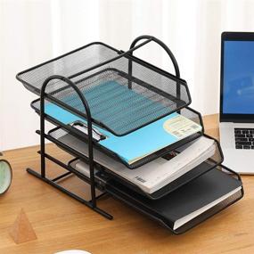 img 2 attached to 📚 Xerhnan 4 Tier Desktop Document Letter Tray Organizer – Metal Mesh File Holder for Office and Home – Black Desk Organizer