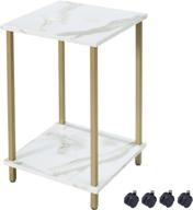 🌟 white marble accent end table with 2-tier storage and gold metal frame - living room and bedroom furniture with castors (white marble+gold) logo