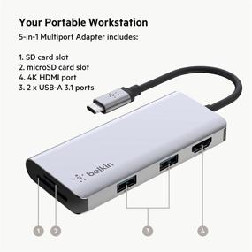 img 3 attached to 🔌 Belkin USB C Hub: 5-in-1 MultiPort Adapter Dock with 4K HDMI, USB A 3.1, SD Card Slot for MacBook Pro, Air, iPad Pro, XPS & More