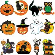 large size vintage halloween cutouts - 12 piece durable cardboard classic artwork cut outs, old style halloween elements posters for window wall decor and supplies logo