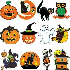 img 4 attached to Large Size Vintage Halloween Cutouts - 12 Piece Durable Cardboard Classic Artwork Cut Outs, Old Style Halloween Elements Posters for Window Wall Decor and Supplies