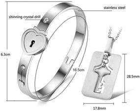 img 3 attached to 👫 Набор браслета на запястье и ожерелья с сердцами для пары, его и ее сочетающийся набор, покрытый титановым любовным замком с подвесками в виде ключа