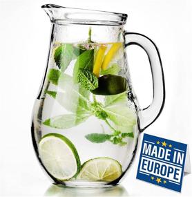 img 4 attached to Classic Glass Water Pitcher with Lid and Spout, 62 oz Capacity - Ideal for Iced Tea, Juice, Water, Soda - With Glass Handle for an Old-Fashioned Beverage Carafe