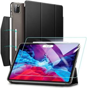 img 4 attached to ESR Yippee Trifold Smart Case for iPad Pro 12.9 2020 with Screen Protector - Black: Auto Sleep/Wake, Pencil Wireless Charging Support, Lightweight Stand Cover with Clasp