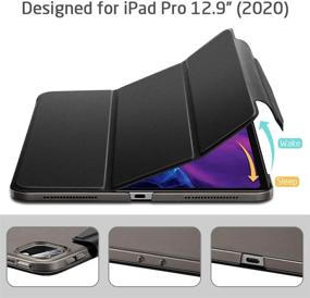 img 1 attached to ESR Yippee Trifold Smart Case for iPad Pro 12.9 2020 with Screen Protector - Black: Auto Sleep/Wake, Pencil Wireless Charging Support, Lightweight Stand Cover with Clasp