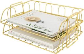 img 4 attached to 2-Pack Stackable Letter Trays Organizer for Desk - Superbpag Horizontal Metal File, Gold