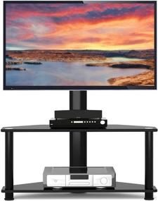 img 4 attached to TAVR Glass Floor TV Stand with Swivel Mount and Height Adjustable for 32-55 inch Plasma Flat or Curved Screen TVs, 2-Tier Tempered Glass Universal Corner Stand - Black