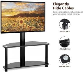 img 1 attached to TAVR Glass Floor TV Stand with Swivel Mount and Height Adjustable for 32-55 inch Plasma Flat or Curved Screen TVs, 2-Tier Tempered Glass Universal Corner Stand - Black