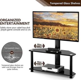 img 2 attached to TAVR Glass Floor TV Stand with Swivel Mount and Height Adjustable for 32-55 inch Plasma Flat or Curved Screen TVs, 2-Tier Tempered Glass Universal Corner Stand - Black
