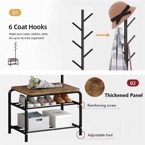 img 1 attached to 🧥 YIZAIJIA Shoe Rack Coat Rack Shoe Bench - 3 in 1 Multifunctional Strong and Durable Industrial Style Coat Tree for Entryway Living Room Bedroom, in Black