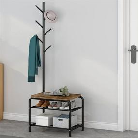 img 3 attached to 🧥 YIZAIJIA Shoe Rack Coat Rack Shoe Bench - 3 in 1 Multifunctional Strong and Durable Industrial Style Coat Tree for Entryway Living Room Bedroom, in Black