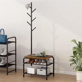 img 2 attached to 🧥 YIZAIJIA Shoe Rack Coat Rack Shoe Bench - 3 in 1 Multifunctional Strong and Durable Industrial Style Coat Tree for Entryway Living Room Bedroom, in Black