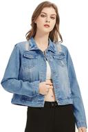 👖 stylish distressed denim jacket: blue oversized jean jacket for women, ripped trucker coat logo