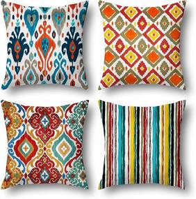 img 4 attached to 🌈 Wyooxoo Boho Pillow Covers: Vibrant 18x18 Cushion Covers for Couch, Bed & Home Decor - Set of 4