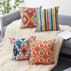 img 3 attached to 🌈 Wyooxoo Boho Pillow Covers: Vibrant 18x18 Cushion Covers for Couch, Bed & Home Decor - Set of 4