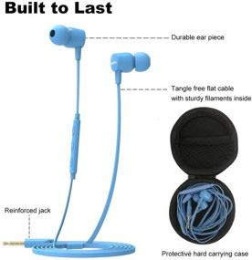 img 2 attached to Joymiso Tangle-Free Earbuds for Small Ears & Women with Case - Comfortable Lightweight In-Ear Headphones, Flat Cable Earphones with Mic & Volume Control for Cell Phone Laptop (Blue)