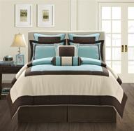 🛏️ fashion street gramercy 12-piece comforter set: chic aqua/brown queen bedding for modern style logo