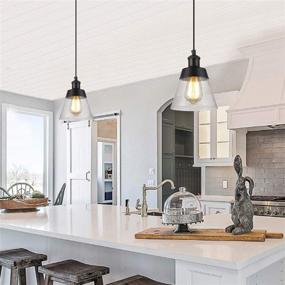 img 3 attached to 🏮 Handblown Clear Seeded Glass Pendant Light: Rustic Industrial Mini Fixture for Kitchen Island Cafe Bar Farmhouse