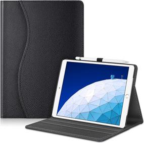 img 4 attached to Fintie iPad Air 3rd Gen 10.5 inch / iPad Pro 10.5 inch Case - Sleek Shield Premium PU Leather Slim Fit Stand Cover, Pocket, Pencil Holder, Auto Wake/Sleep, Black