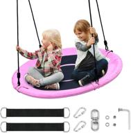 pink saucer tree swing for kids - 40 inch diameter, 660lb weight capacity, easy installation, waterproof outdoor swing set for kids playground, backyard and playroom (pinkswing01) логотип