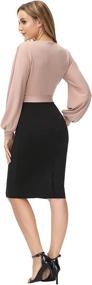 img 2 attached to Elegant Batwing Business Colorblock Pink Black Women's Clothing in Dresses