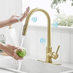 img 4 attached to 🚰 Gold Touch Single Handle Kitchen Faucet with Pull Down Sprayer - Automatic Brass Sink Faucet with Pull Out Sprayer - Smart Gold Kitchen Faucet - Brushed Gold Stainless Steel Kitchen Faucet