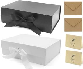 img 4 attached to 🎁 10.6x7.5x3.1 Inches Collapsible Gift Boxes - Set of 2 Large White and Black Boxes with Ribbon and Magnetic Closure, Perfect for Bridesmaid/Groomsmen Proposal and Reusable Cardboard Gift Packaging