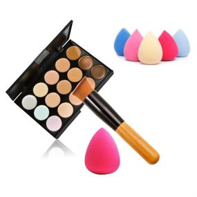 img 4 attached to 🎨 AMarkUp 15-Color Concealer Makeup Cream Care Camouflage Contour Palette + Sponge Puff + Oblique Head Foundation Brush (Type 1 + Brush Puff)