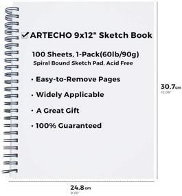 img 3 attached to 📒 Artecho 9x12" Sketch Book, 100 Sheets (60 lb/90gsm), Spiral Bound, Art Supplies Sketch Pad, Acid-Free Drawing Paper, Ideal for Kids & Adults, Natural White, Pack of 2