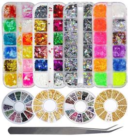 img 4 attached to ✨ Epoxy Resin Nail Art Set-A: Sparkling Holographic Silver Butterfly Glitter, Round Glitter Sequins, Nail Rhinestone Metal Charms, and Tweezers - Acrylic Nail Accessories (8 Pack)