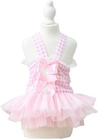 img 4 attached to 🐶 Summer Sweet Puppy Doggie Princess Camisole Tutu Dress with Bowknit - MaruPet Striped Print, Lace Cake Design