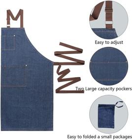 img 1 attached to 👨 SPRING SEAON Adjustable Denim Apron: Unisex Long Bib Apron for Chef BBQ Kitchen - Durable Cotton with Multi Pockets