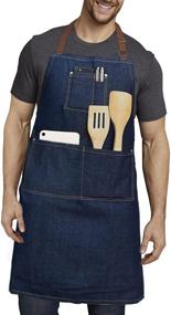 img 4 attached to 👨 SPRING SEAON Adjustable Denim Apron: Unisex Long Bib Apron for Chef BBQ Kitchen - Durable Cotton with Multi Pockets