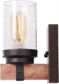 img 1 attached to 🏡 Rustic Wood Farmhouse Vanity Lights with Bubble Glass Shade for Bedroom, Kitchen, Living Room, Hallway - Anmytek W0018