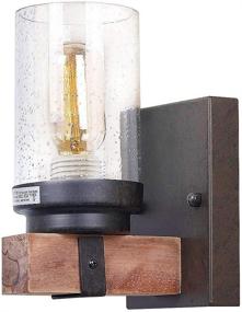 img 4 attached to 🏡 Rustic Wood Farmhouse Vanity Lights with Bubble Glass Shade for Bedroom, Kitchen, Living Room, Hallway - Anmytek W0018