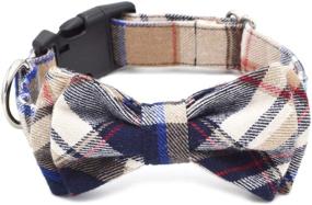 img 3 attached to 🐶 Handmade Freezx Dog Collar with Bow Tie - Adjustable 100% Cotton Design - Stylish Collars with Bow Ties for Small, Medium, and Large Dogs - Red, Brown, Blue, Green, Yellow Plaid Stripe Pattern