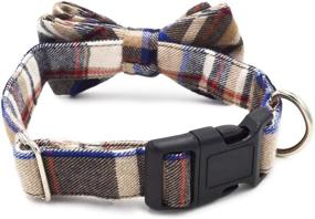 img 2 attached to 🐶 Handmade Freezx Dog Collar with Bow Tie - Adjustable 100% Cotton Design - Stylish Collars with Bow Ties for Small, Medium, and Large Dogs - Red, Brown, Blue, Green, Yellow Plaid Stripe Pattern