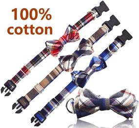 img 1 attached to 🐶 Handmade Freezx Dog Collar with Bow Tie - Adjustable 100% Cotton Design - Stylish Collars with Bow Ties for Small, Medium, and Large Dogs - Red, Brown, Blue, Green, Yellow Plaid Stripe Pattern