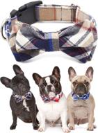 🐶 handmade freezx dog collar with bow tie - adjustable 100% cotton design - stylish collars with bow ties for small, medium, and large dogs - red, brown, blue, green, yellow plaid stripe pattern logo