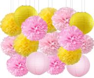 🌞 happyfield sunshine first birthday decorations and party supplies: you are my sunshine themed baby shower, wedding, and bridal shower décor with yellow and pink tissue pom poms, paper lanterns logo