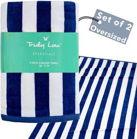img 4 attached to 🏖️ Truly Lou Oversized Plush Cabana Beach Towel, Set of 2 Large Beach Towels (36x70), Luxurious 100% Soft Cotton, Cabana Stripe with Velour Weave, Ideal for Beach & Pool (Navy/White) - Enhanced SEO