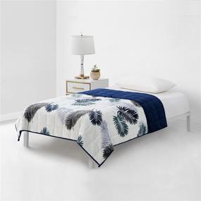 img 3 attached to 🍃 YnM Leaf/Navy Flannel Duvet Cover for 60x80 Weighted Blankets